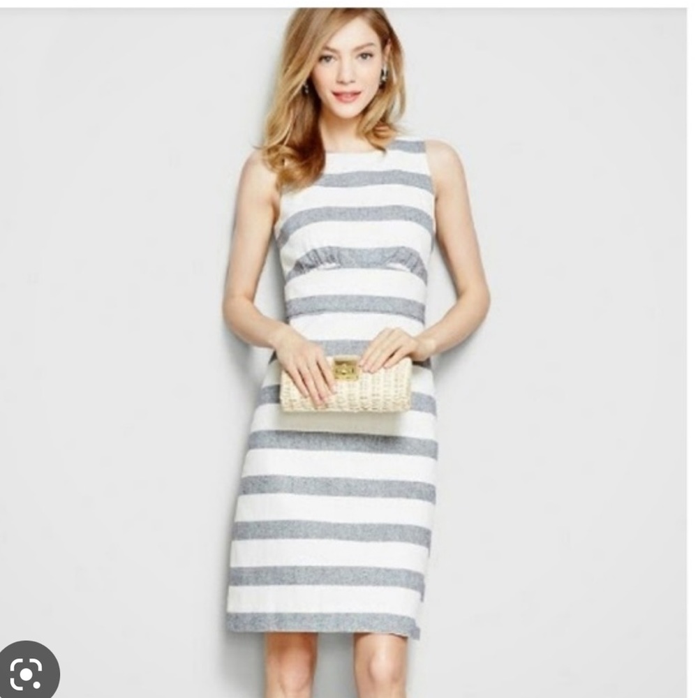 J. CREW, BASKET WEAVE DRESS, SIZE 8, BLUE & WHITE STRIPES, SLEEVELESS,